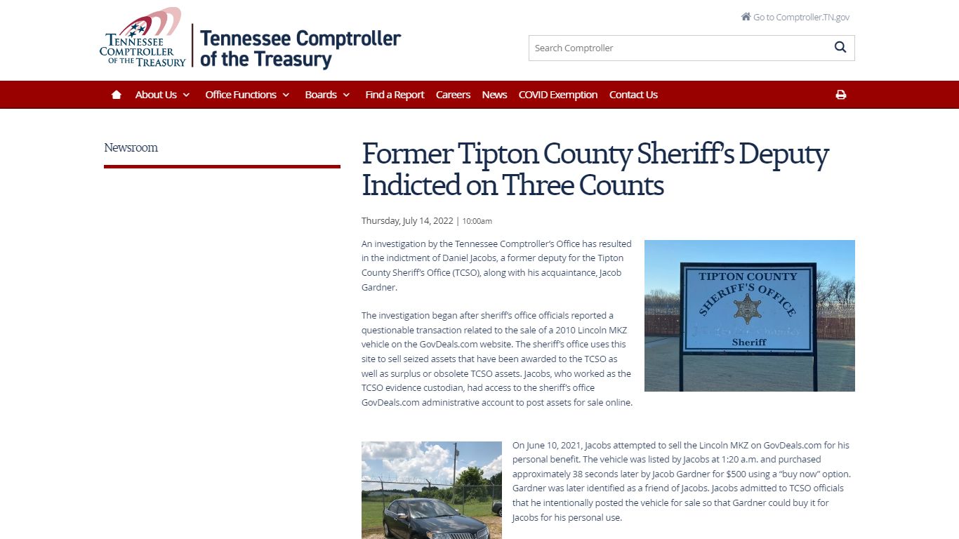 Former Tipton County Sheriff’s Deputy Indicted on Three Counts